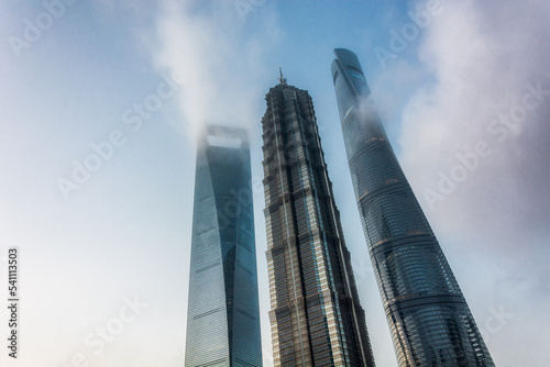 Shanghai, China - Dec. 12, 2020: Shanghai tower, Jin mao tower and Shanghai World Financial Center, landmarks in Lujiazui, Pudong district. photo