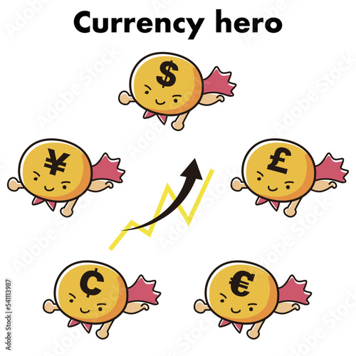 様々な通貨のヒーローキャラクター