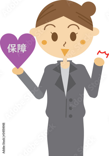 安心の保障について熱弁している女性保険外交員・営業・提案