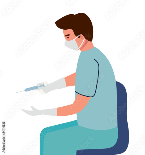 doctor seated with injection