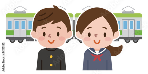 電車通学する学生のイラスト