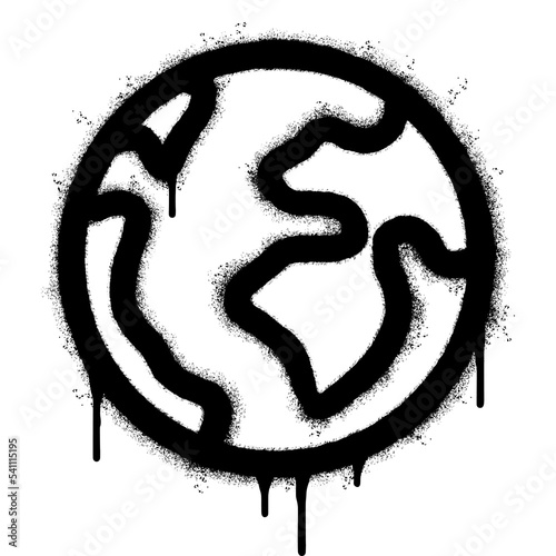Spray Painted Graffiti World planet icon Sprayed isolated with a white background. graffiti globes of Earth with over spray in black over white. Vector illustration.