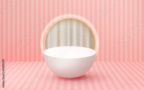 3d rendered luxury white half ball podium showcase vector 3d pink background