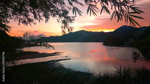 Reservoir with beautiful warm light sunset