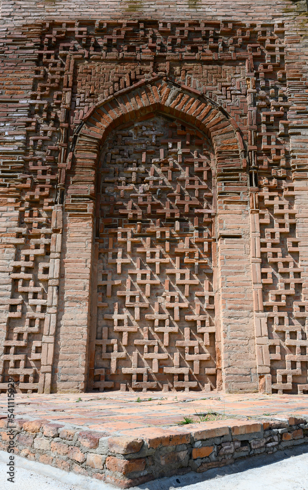 A fragment of the brickwork of the Burana Tower - a minaret of the IX—XI centuries of the Karakhanid state in the Chui Valley in the north of Kyrgyzstan