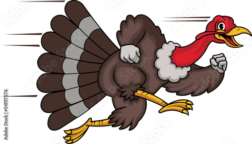 Vector Illustration of Turkey Running Fast Cartoon Mascot