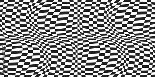 Very curly checkered pattern. Optical vector from 3D chessboard. The canvas is convex from black and white chess cells.