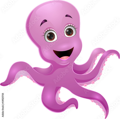 Cute purple octopus on white background