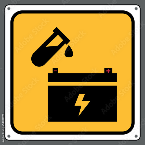 Do not pour chemicals into the battery.Sign caution