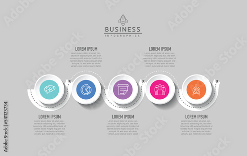 Circular Connection Steps business Infographic Template with 5 Element
