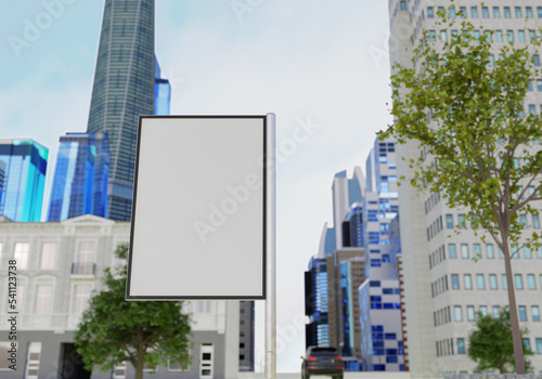 3D mockup blank billboard on street in downtown rendering