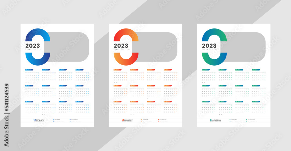 One Page Wall Calendar 2023 Template Design