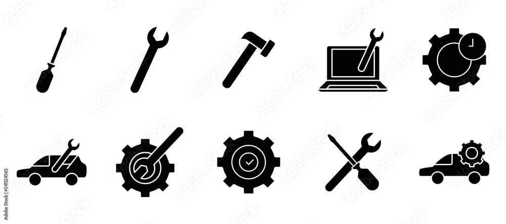 Illustration of icon set related to automotive repair, maintenance. glyph icon style. Simple vector design editable.