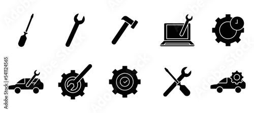 Illustration of icon set related to automotive repair, maintenance. glyph icon style. Simple vector design editable.
