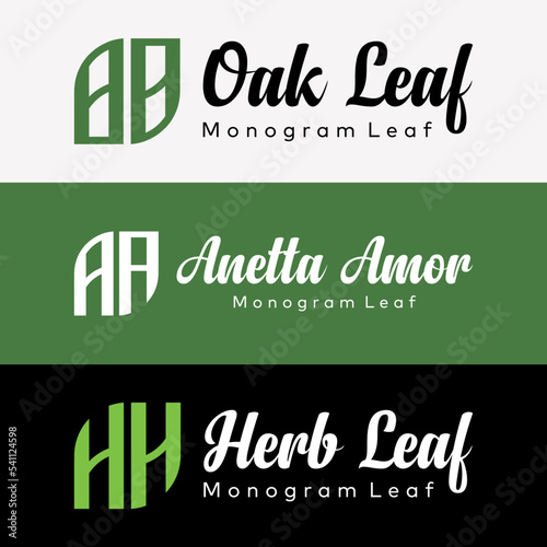 Set Letter OO AA HH Monogram Style Organic Leaf Elegant Modern Brand Identity Logo Design Vector  photo