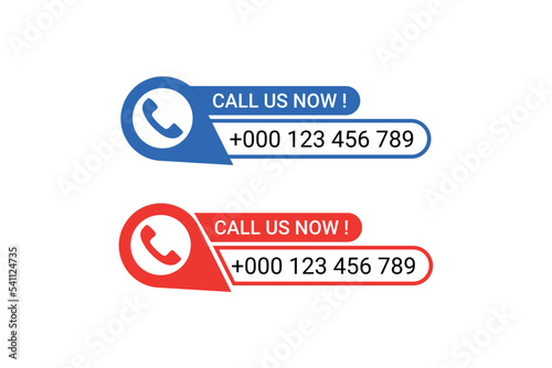 Phone call us now button with blue and red.