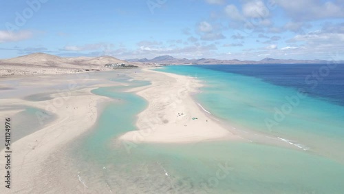 Sotavento beach in Fuerteventura. Kite surfers and windsurfers famous place in Costa Calma, Canary Islands