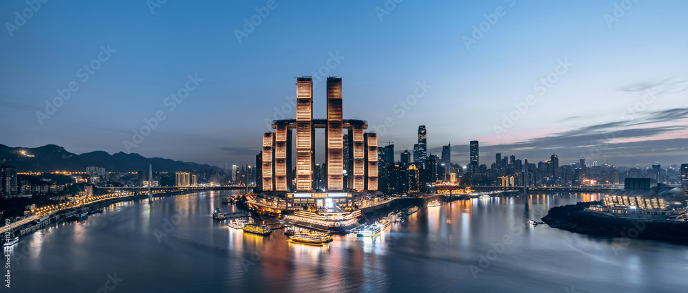 Obraz premium High angle night view of Chaotianmen Wharf in Chongqing, China