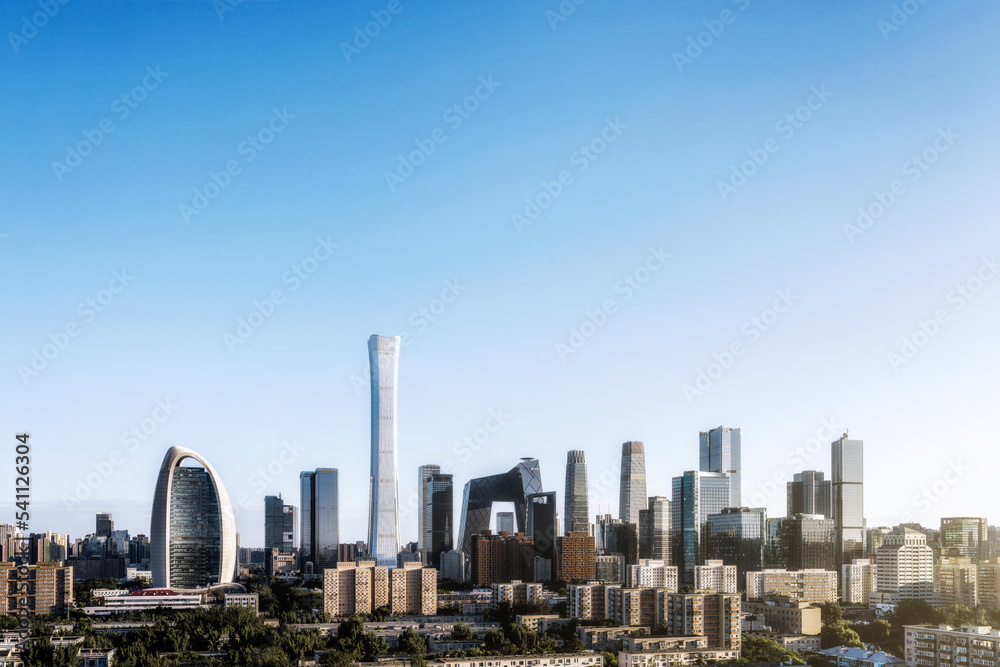 High angle view of CBD buildings in Beijing city skyline, China