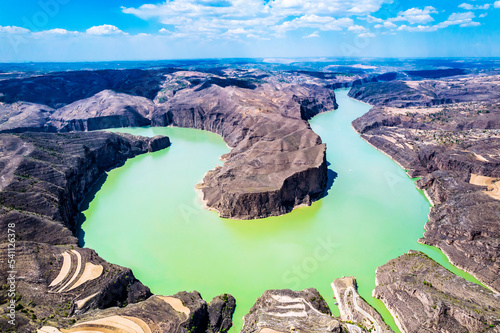 Aerial photography of the Yellow River Grand Canyon in Laoniuwan, Qingshuihe County, Hohhot, Inner Mongolia, China photo