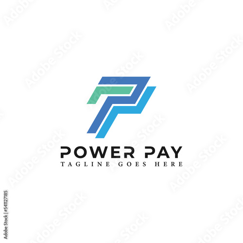 Abstract initial letter P or PP logo in blue-green color isolated in white background applied for fintech logo also suitable for the brands or companies have initial name PP or P only.