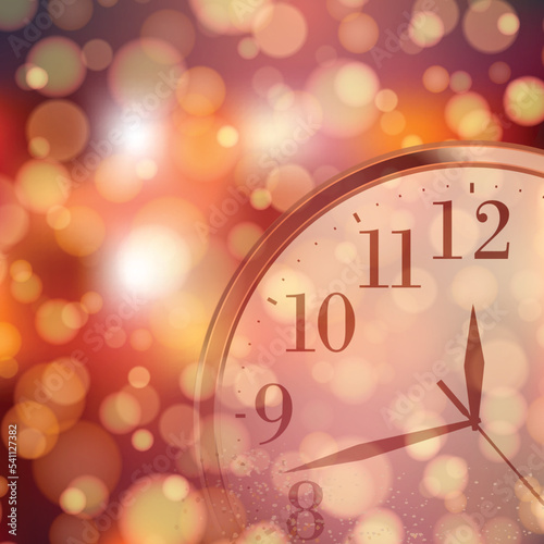 2023 Happy New Year and Merry Christmas card with golden watch. Vector