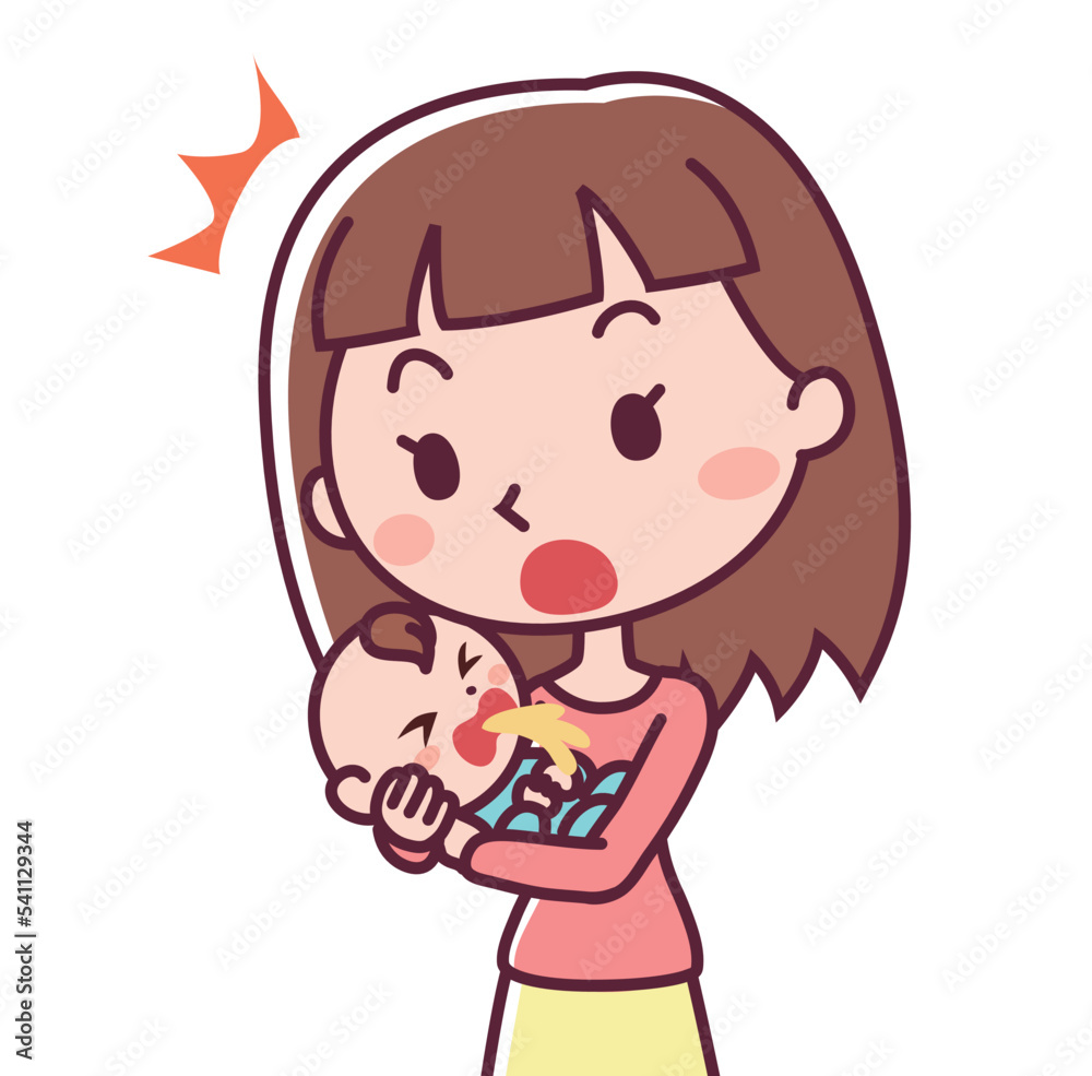 吐く赤ちゃんと驚く母親 吐く赤ちゃんと驚く母親