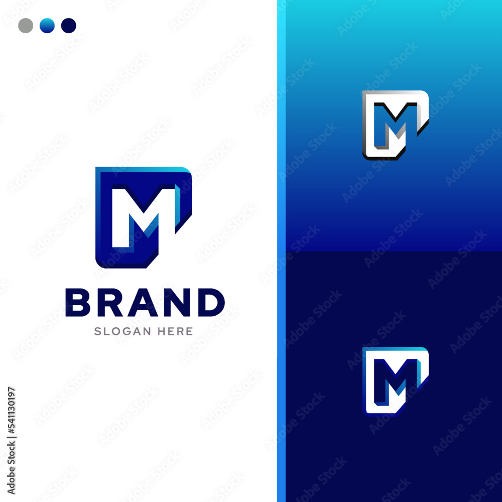 Initial letter M negative space digital creative concept logo design idea template vector with blue tricolor combination Initial letter M negative space digital creative concept logo design idea template vector with blue tricolor combination