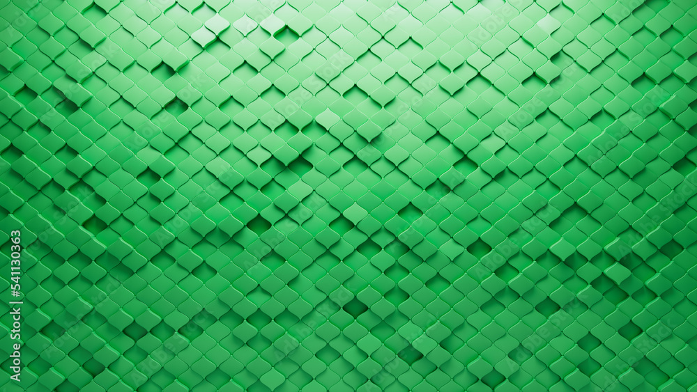 Futuristic, 3D Wall background with tiles. Green, tile Wallpaper with Arabesque, Polished blocks. 3D Render Futuristic, 3D Wall background with tiles. Green, tile Wallpaper with Arabesque, Polished blocks. 3D Render