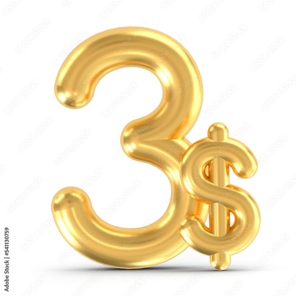 3d golden 3 dollar isolated on background. 3d illustration. 3d golden 3 dollar isolated on background. 3d illustration.