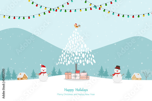 Merry Christmas and Happy New Year greeting card on winter background for happy holiday,decorative or celebrate party