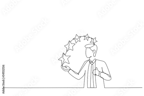 businessman give five stars feedback. Metaphor for successful work