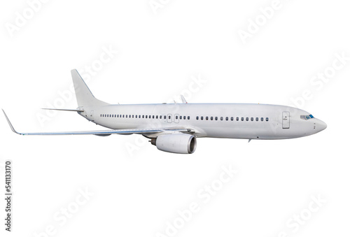 White passenger aircraft flying isolated on transparent background