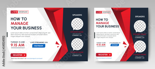 Business management webinar conference banner template. Business live webinar layout invitation design. Social media post template