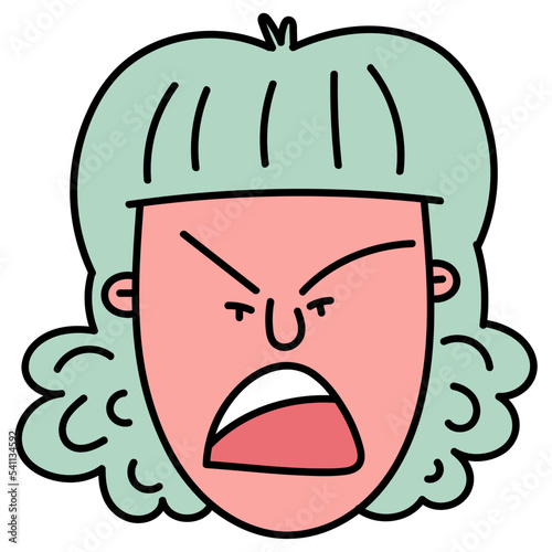 Enraged female vector illustration in line filled design