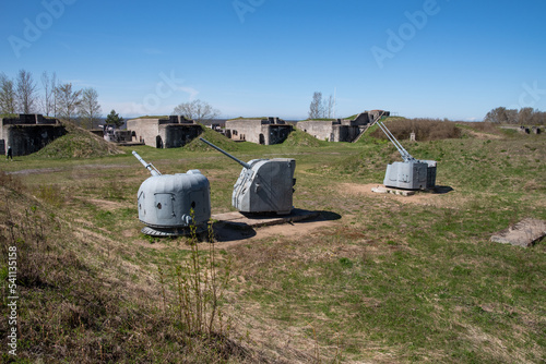 Demidov battery. View of the platform with ship guns and gun yards. Military-historical park 