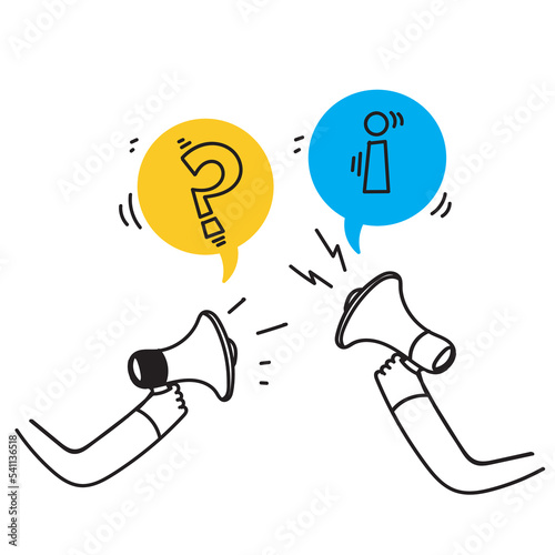 hand drawn doodle bubble chat with question mark and information sign illustration