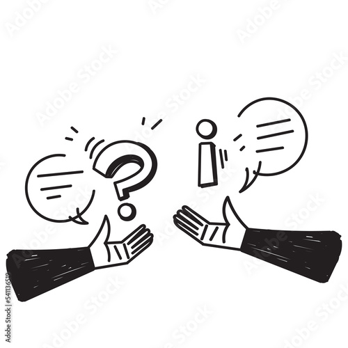 hand drawn doodle bubble chat with question mark and information sign illustration