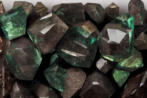 Фотография Close-up of smoky quartz with olivine gemstones