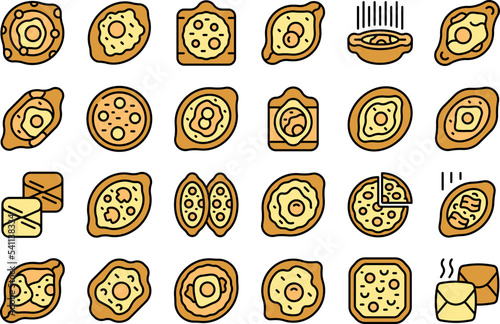 Khachapuri icons set outline vector. Pie bakery. Food menu thin line color flat on white