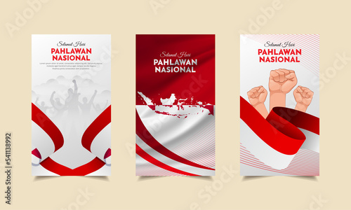 Celebration of heroes day of Indonesia design Stories Collection. Hari Pahlawan is Indonesian Heroes day design with vertical style