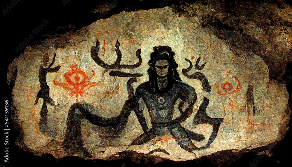 AI generated image of a cave painting of Hindu god Shiva Stock ...