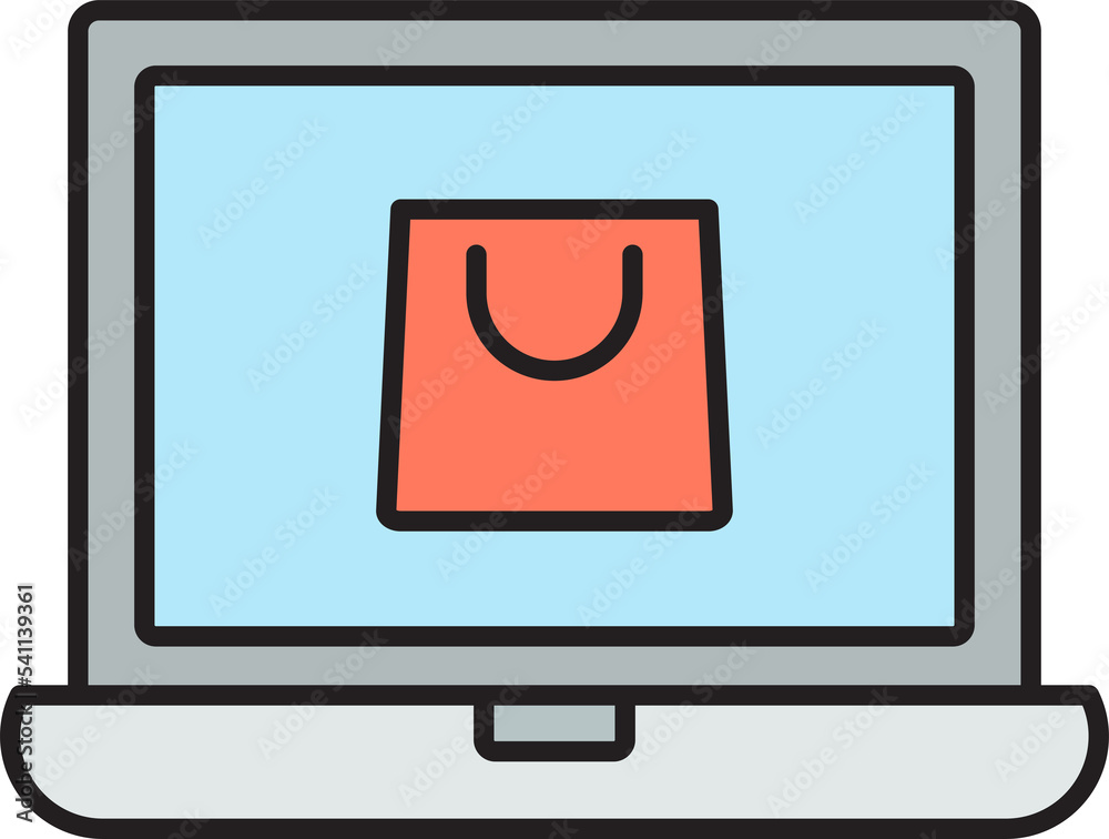 laptop computer and shopping bag icon laptop computer and shopping bag icon
