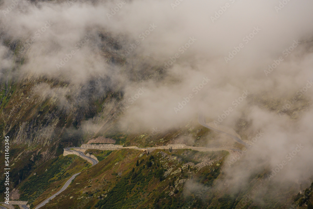 Beautiful mountain road in the Swiss Alps in summer Beautiful mountain road in the Swiss Alps in summer