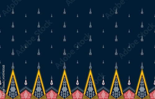 Asian ethnic pattern. Triangle shape on black background. Traditional fabric in tribal Turkey African Indian Asian. Ethnic geometric fabric textile vector illustration embroidery style.