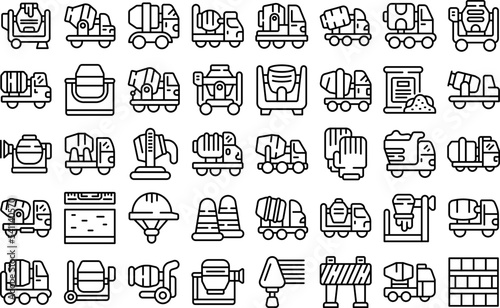 Cement mixer icons set outline vector. Concrete mix. Builder machine