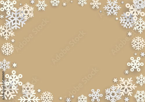 クリスマス　雪の結晶の背景　フレーム　ゴールド © IWOZON