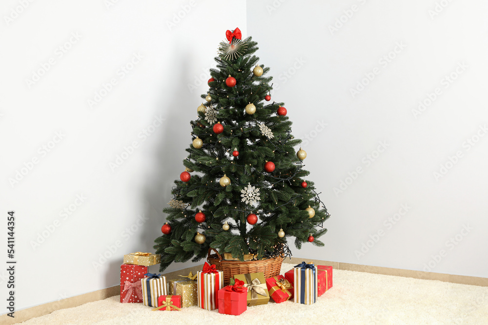 Concept of Happy New Year, Christmas tree in home room Concept of Happy New Year, Christmas tree in home room