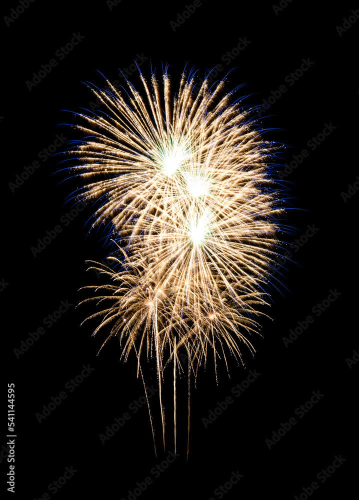 Yellow fireworks celebration and anniversary on night sky background.