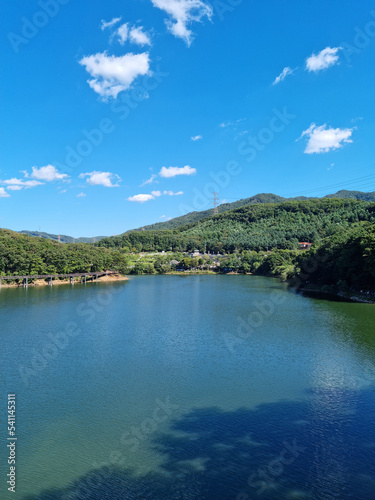 It is a landscape with a wide lake. © binimin